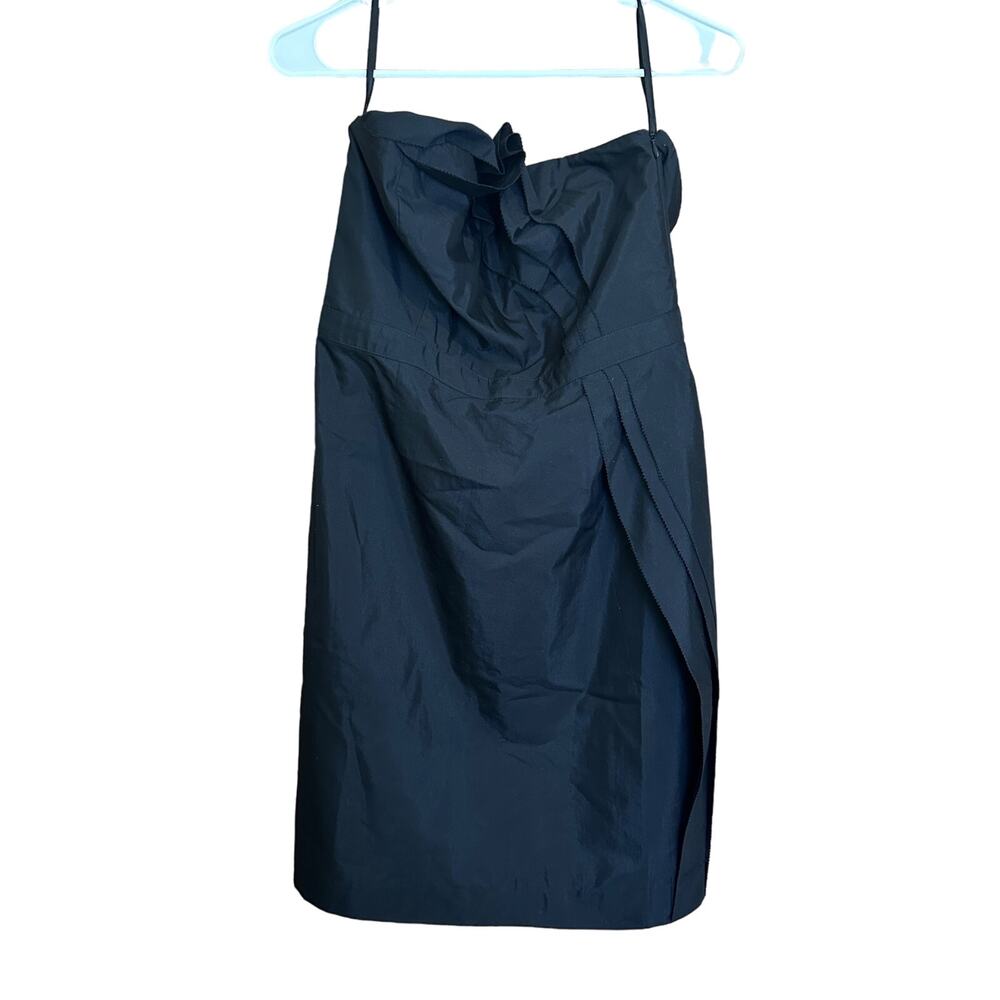 Ann Taylor Loft Black Strapless Sheath Mini Dress Size 6 Pleated‎ Cotton Blend - Picture 2 of 12